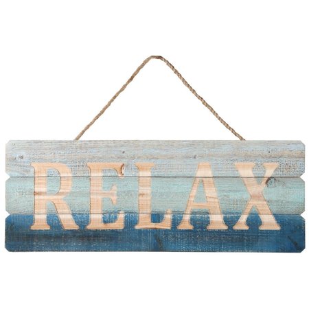 URBAN TRENDS COLLECTION Wood Rectangle Wall Art with Top Rope Hanger  Engraved Relax Writing Polychromatic 17415